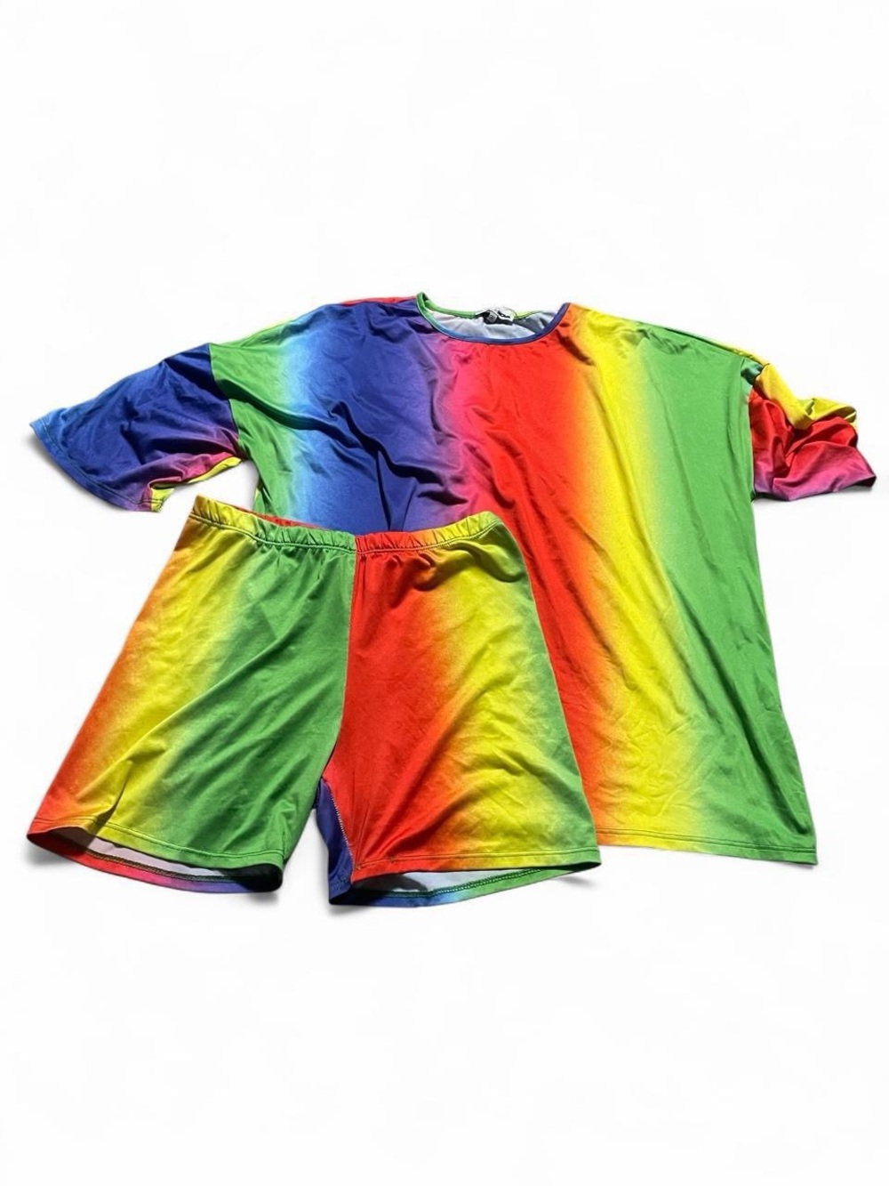 Fashion Nova Multicolor Rainbow Gradient Pajama Set - Tee & Shorts
